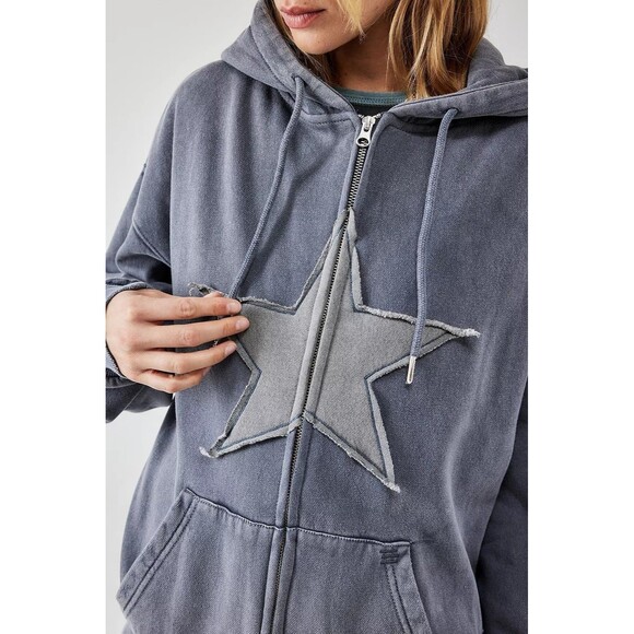 BDG UO Star Washed Black Dusty Hoodie Jacket Top Zip-up Long Sleeve XL 282910 - Picture 2 of 12